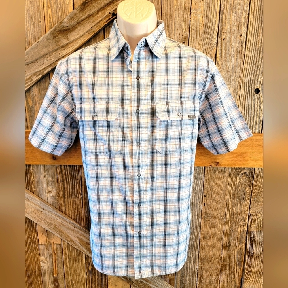 Ascend Shirt Mens Small S Blue Snap Button Up Short Sleeve Light Breathable ^